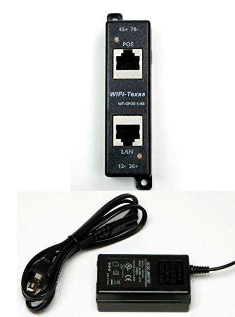 WT-GPOE-1-48v30w Gigabit Passive Poe Injector, Power over Ethernet - Wall Mount with Power and Data Shared on All 4 Pairs. For 802.3at and Poe+ with 48v 30w Power Supply