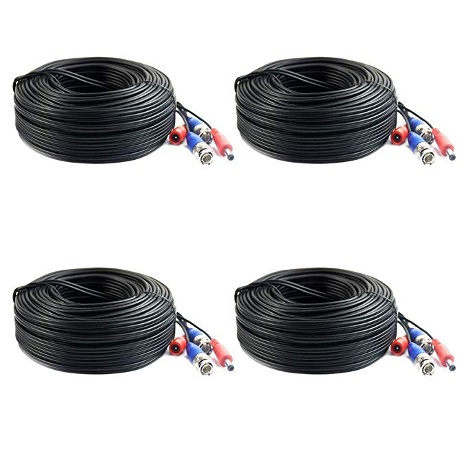 TYUMEN 4 PACK 60FT HIGH DEFINITION BNC+DC Video Power Cable for AHD/HD-CVI/HD-TVI/SDI CCTV Camera, All-in-One Extension Wire for 720/1080P CCTV Surveillance - Upgraded