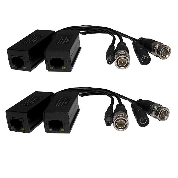 HD Passive Video Power Balun Upgrade 1MP 720p 2MP 1080P 3MP 4MP 5MP Network Transceiver w/ RJ45 Connector Cat5 Cat6 Cable to BNC Male Adapter for Full HD Security Surveillance Camera System 4ct Pack