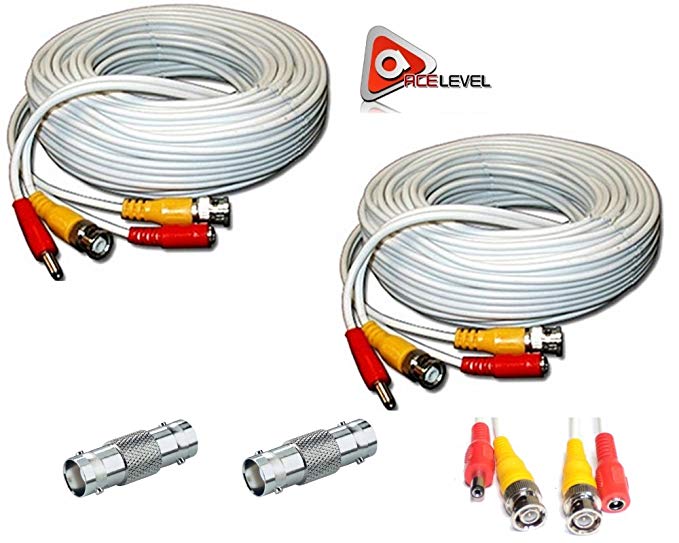 ACELEVEL 2 PACK PREMIUM 100Ft.THICK BNC EXTENSION CABLES FOR ZMODO SYSTEMS WHITE