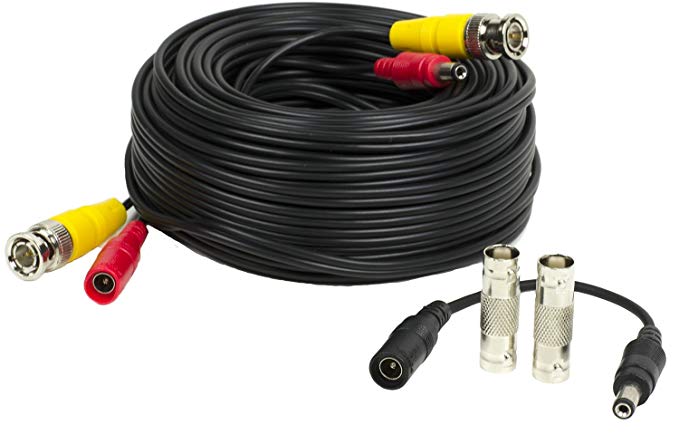 Amcrest 60 Feet Pre-Made All-in-One Siamese BNC Video and Power CCTV Security Camera Cable with Two Female Connectors for 960H & HD-CVI Camera and DVR (SCABLEHD60B)