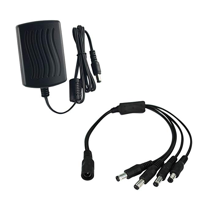 ANNKE (1) AC to DC 12V2A Security Power Supply Adapter + (1) 1-to-4 Splitter Power cable For Surveillance Camera DVR System