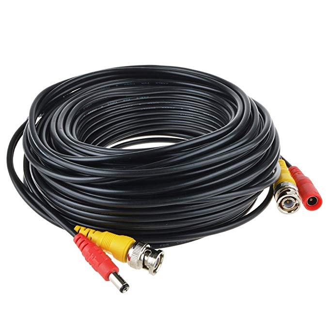 30M Pre-made All-in-One BNC Video and Power Cable Wire Cord with Connector for CCTV Security Camera，Black