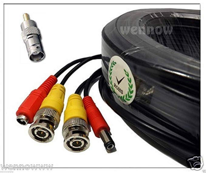 Wennow black 200Ft Video Power Cable CCTV Security Camera Extension Wire DVR BNC RCA Cord