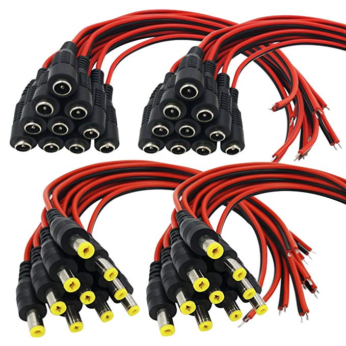 Igreeman 20 Pair DC Power Pigtail Male & Female Cable (Upgraded 18AWG) with 2.1mm x 5.5mm Connectors for Home Security Surveillance Camera Power Adapter and Party lighting Power Connection