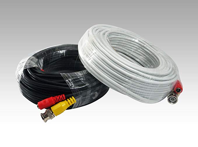 Evertech 2X 100 Ft (1x 100ft-white + 1x100ft-black) Cctv Security Camera Power Video Cable Ul