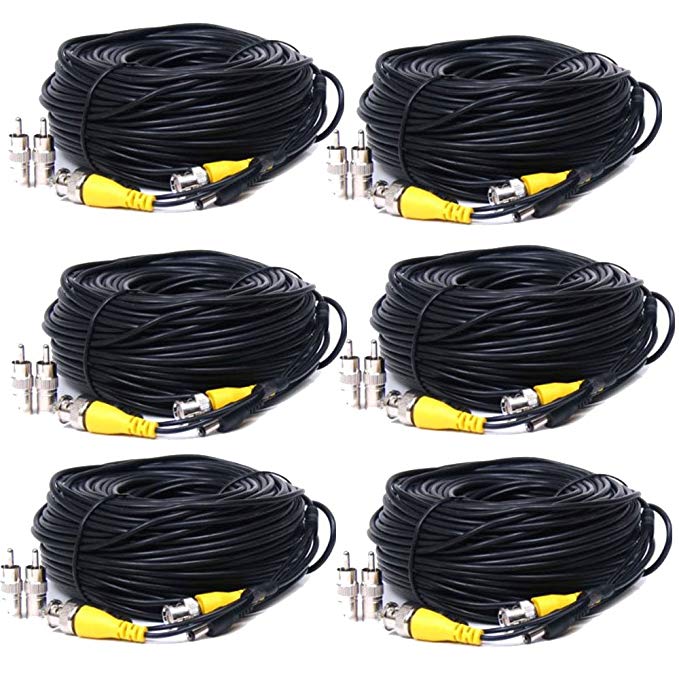 VideoSecu 6 Pack 150ft Feet Security Camera Video Power Cables BNC RCA Wires CCTV DVR Home Surveillance Cords with Bonus Adapters CJX