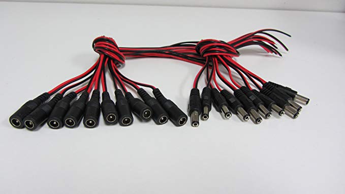 Ezdiyworld-(50pcs Male and 50pcs Female) Pigtail for CCTV Camera Power