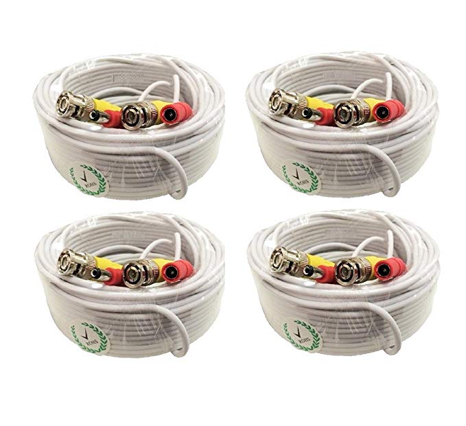 wennow 4 PACK PREMIUM 100Ft. BNC EXTENSION CABLES FOR Lorex SYSTEMS White color