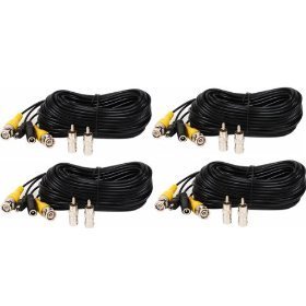 VideoSecu 4 Pack 50ft Feet Video Power Cables Security Camera BNC Wires for CCTV Home DVR Surveillance System with Free BNC RCA Connectors CBV50 MCD