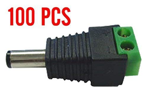 Lot 100 Pcs Male DC Power Cable Connectors Plug Adapter 5.5mm X 2.1mm 2 Terminals for CCTV Security Camera