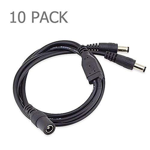 E-outstanding 10 Pack 1 Female to 2 male 5.1mm X 2.1mm CCTV DC Power Supply Splitter Cable