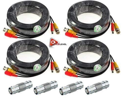 ACELEVEL 4 PACK PREMIUM 100Ft.THICK BNC EXTENSION CABLES FOR DEFENDER SYSTEMS BLACK