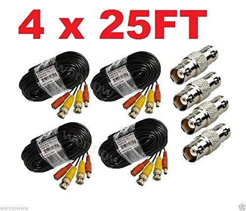 wennow (4) Pack 25ft Pre-made All-in-One Video and Power for Q-See CCTV Security Camera