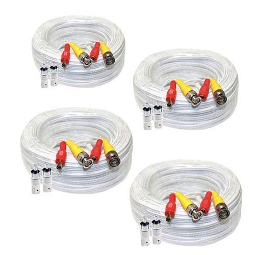 GW Security VD125CAW 1099-4pack 125-Feet Pre-made All-in-One Video and Power Cable with BNC to RCA Connector for CCTV Security Camera System, 4-Pack (White)