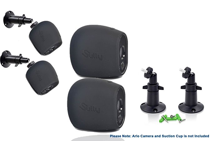 Accessories Kit for Arlo HD Camera w/(2pcs Black) Arlo HD Skins AND (2pcs) 10cm Arlo Camera Mount Black Arlo Netgear Security Wireless Silicone Covers Skins Case Outdoors Wall Mounts by Sully