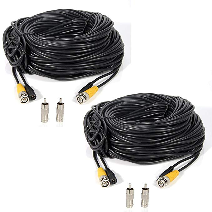 ATC black 2 PACK 150ft Video Power Extension Cable Wire for CCTV DVR CCD Security Cameras Surveillance System with BNC to RCA Adaptor