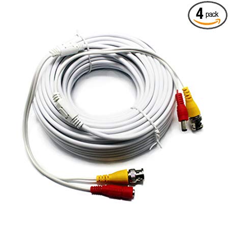 Five Star Cable 4-pack 25ft Video Power Cables Security Camera Extension Wires Cords with BNC RCA Connectors Pre-Attached for CCTV DVR Home Surveillance System