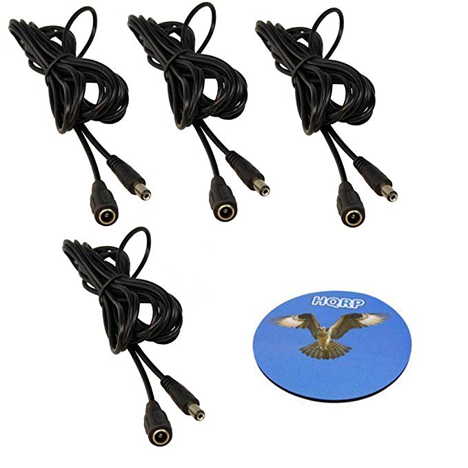 HQRP SET: 4pcs 10 Feet 2.1mm x 5.5mm Male to Female DC Power Extension Cables for CCTV Camera/Recorder / Monitor/Printer plus HQRP Coaster