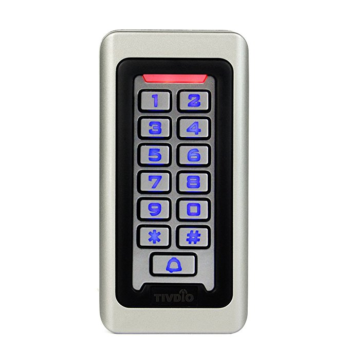 TIVDIO Access Control Keypad Door Keypad Outdoor Waterproof IP68 Metal Case RFID 125KHz Keypad Single Door Stand-alone with 2000 Users for Outdoor and Indoor Wiegand 26 bit I/O (Silver)