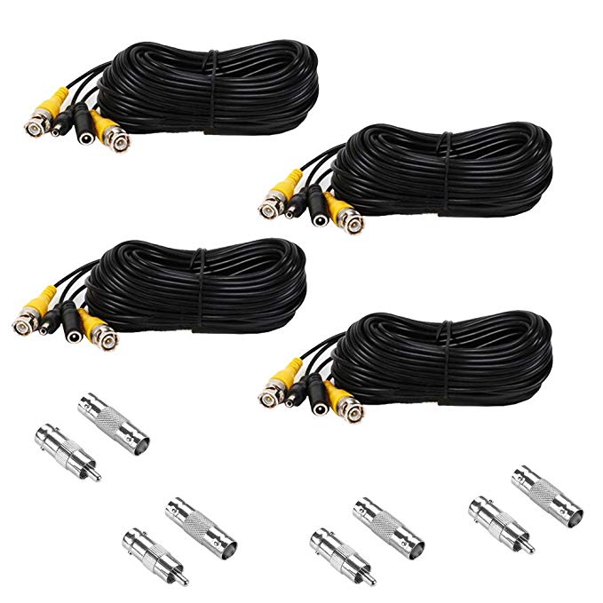 Henxlco 4 Pack 50 feet Security Camera Video Power Cable Pre-made All-in-One BNC RCA Extension Cable Surveillance DVR CCTV System Cord Wire