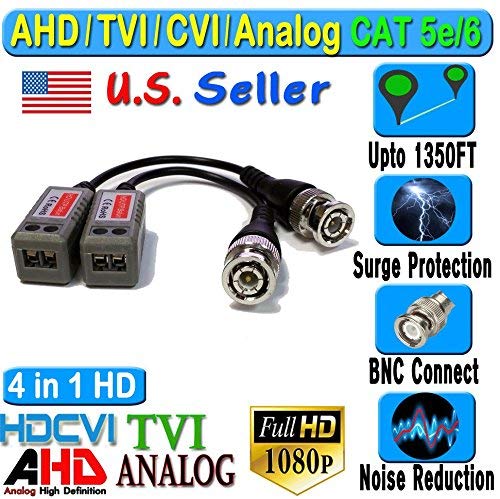 HD Balun 6 Pair 12pcs CCTV BNC Video CAT5e 6 Surge Protect 1080P 720P 960H for AHD CVI TVI Analog CCTV Cameras