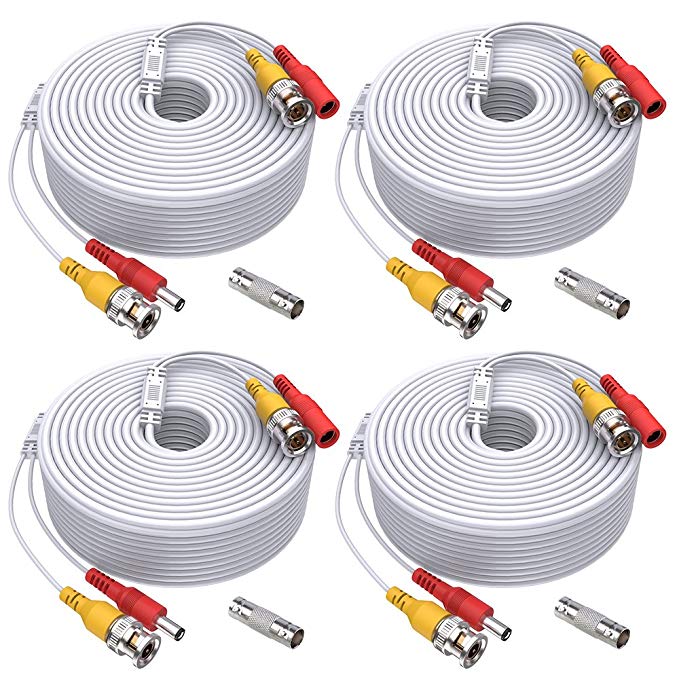 ANNKE (4) 150 Feet Video Power Cable For Security Camera System, All-in-One BNC Video and Power CCTV Security Camera Cable with Two Female Connectors (White)