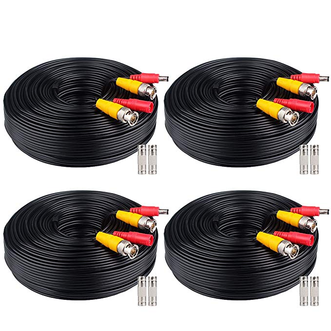 4x200ft BNC Cable All-in-One Siamese Video and Power Security Camera Cable, Extension Wire Cord with 2 Female Connetors for All HD CCTV DVR Surveillance System(4x200FT BNC Cable Black)