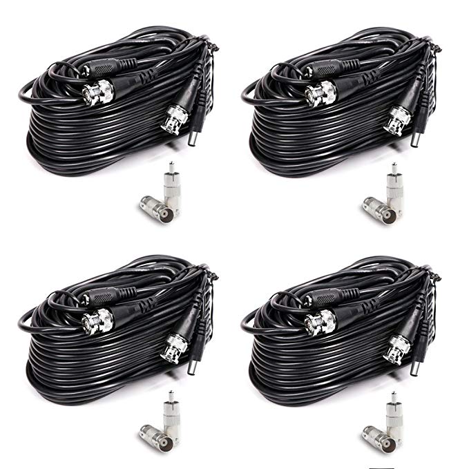 18M/60 Feet BNC Video Power Cable, Vangold Surveillance Camera Cables For CCTV Security Camera Surveillance All-in-One (Black) (4 Pack)