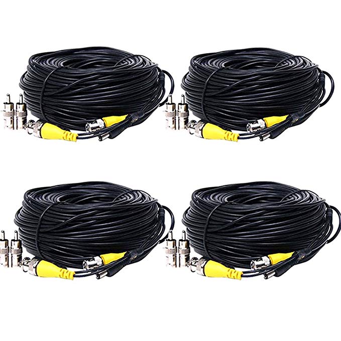 Henxlco 4 Pack 150 feet Security Camera BNC Video Power Cable Pre-made All-in-One BNC RCA DVR CCTV Surveillance System Extension Wire Cord