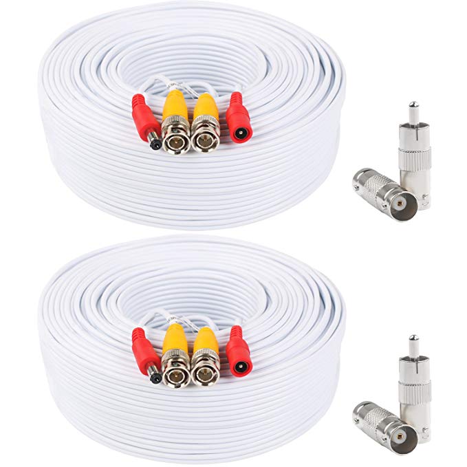 Postta BNC Video Power Cable (2 Pack 100 Feet) Pre-made All-in-One Video Security Camera Cable Wire with Four Connectors for CCTV DVR Surveillance System