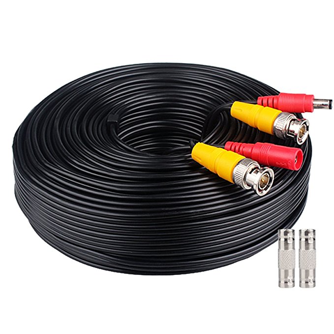 WildHD 200ft Bnc Cable All-in-One Siamese Video and Power Security Camera Cable, Extension Wire Cord with 2 Female Connetors for All HD CCTV DVR Surveillance System (200ft Cable, Black)