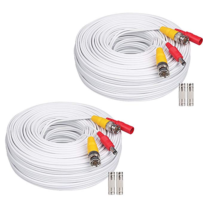 WildHD 2x200ft All-in-One Siamese BNC Video and Power Security Camera Cable BNC Extension Wire Cord with 2 Female Connetors for All HD CCTV DVR Surveillance System (200ft 2pack Cable, White)