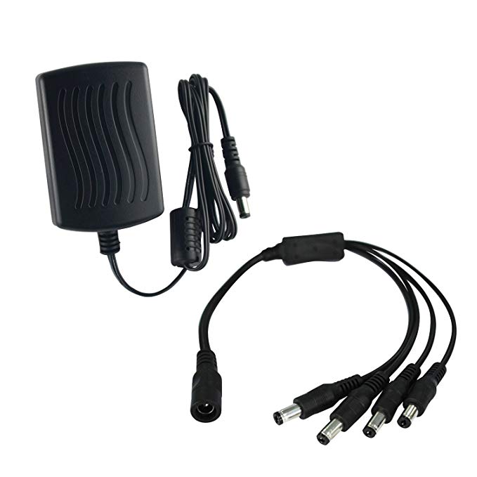 ANNKE (1) AC to DC 12V2A Security Power Adapter Supply and (1) 1-to-4 Split Power Cord For CCTV Surveillance Camera DVR