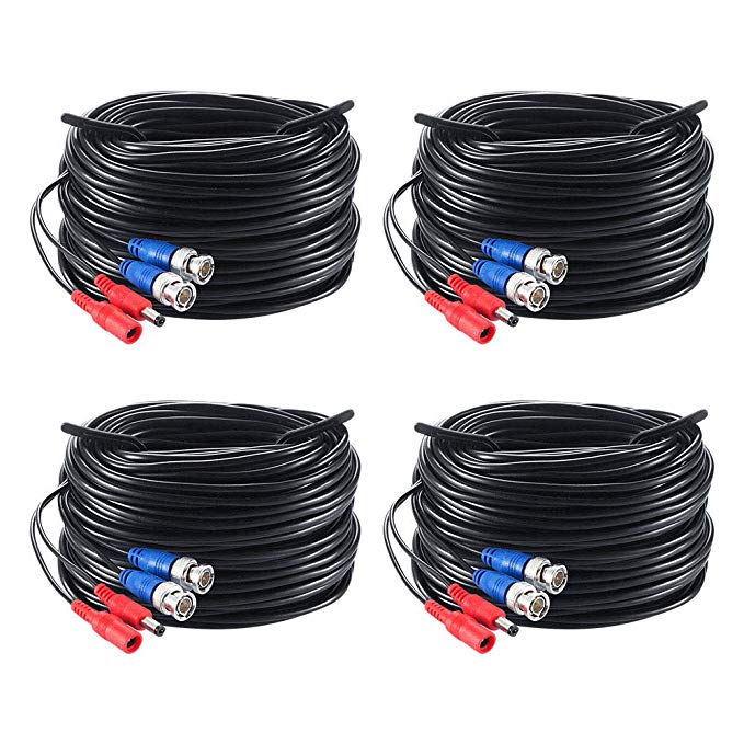 ZOSI 4 Pack 100ft 30m AHD TVI BNC Power Video Cable Wire Connector for Security System CCTV Camera