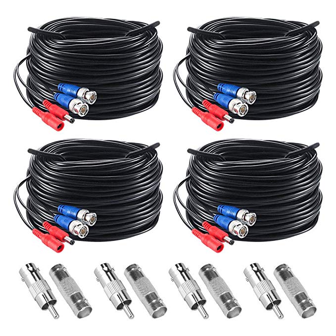 ZOSI 4 Pack 100FT 30M HD CCTV Video Power Wire BNC RCA Cord Cable for Security Camera DVR System