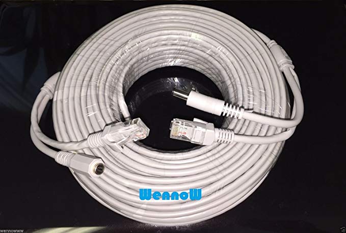 Wennow Gray 100ft Cat5E Network Ethernet LAN Video/Thick Power Cable for CCTV IP Camera and wifi router