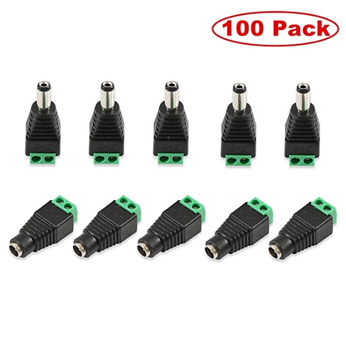 100 Pack 5x2mm Male and Female DC Power Jack Adapter Connector Plug