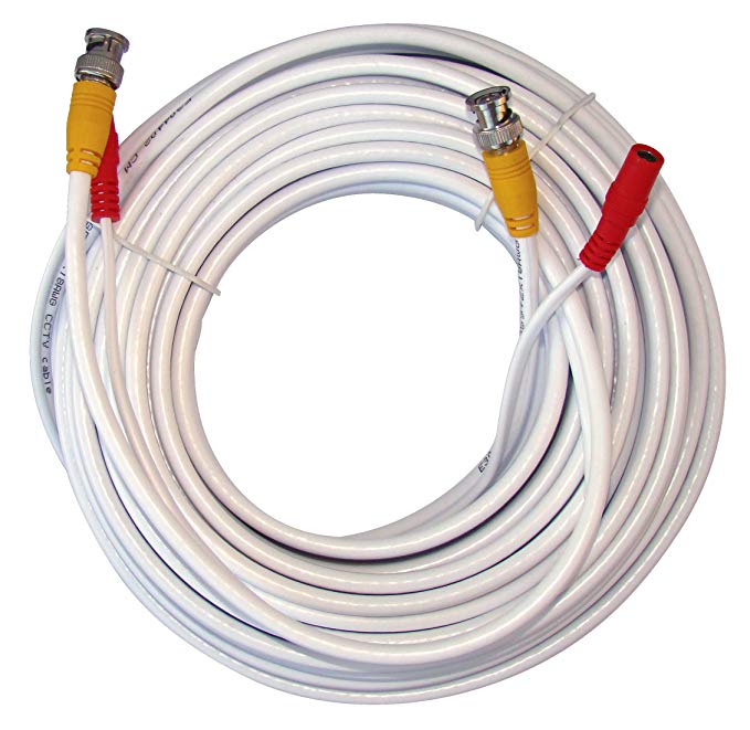 Q-See QSVRG100 UL Rated E475392 Shielded Video & Power 100 Ft BNC Male Cable with 2-Female Connectors | Easy Installation, Weather Resistant, Strong UL Approved Cable | White