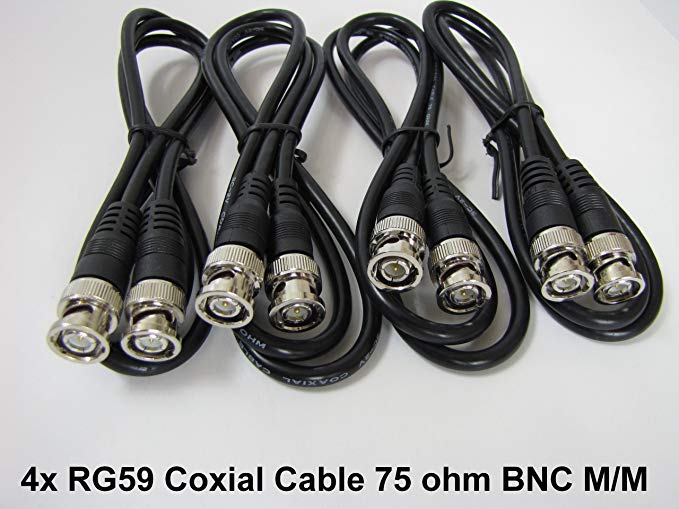 RG59 BNC Male to Male Coaxial Cable 75 ohm Jumper Cable 3ft Lot of 4 For Video Application , Security Camera System