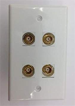 CUSTOM WHITE CCTV SECURITY CAMERA WALL PLATE 4 BNC FEMALE PORT FEEDTHROUGH