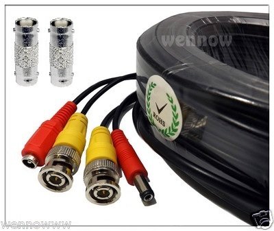 Black, 200ft Wennow All-in-one Pre-made BNC Video and Power Extension BNC Male to Male Cable with 2 Free BNC Coupler Connectors for CCTV Surveillance Camera (Black, 200ft)