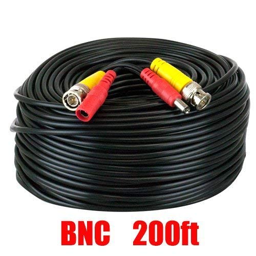 200 Feet Pre-made All-in-One BNC Video and Power Cable with Connectors for Surveillance CCTV Security Camera Video System, Black