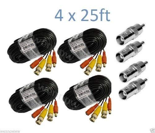 wennow Premium Quality 4x25Ft Video and Power Cable for Q-See CCTV Security Cameras