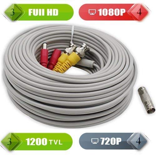 Tekvision 120 Feet (60Ft +60Ft ) Pre-Made All-in-One BNC Video Power Cable Security Camera Wire Cord For 1080P Camera Compatible with 960 720P 1080N And 1080P DVR Surveillance System