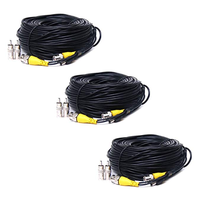 VideoSecu 3 x 150ft Feet Extension Video Power Cables BNC RCA DVR Security Camera Wires Cords for CCTV Home Surveillance with Free Adapters 1YN