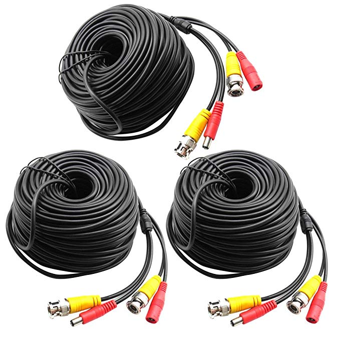 3-Packs 49Ft. Black, Pre-made All-in-one BNC Video and Power Cable Wire with Connector DC 2.1mm for CCTV Surveillance Security Camera