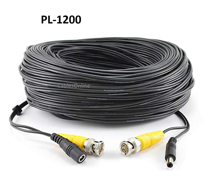 CablesOnline 200ft CCTV BNC Security Camera Cable with DC Male/Female Plugs For Power (PL-1200)