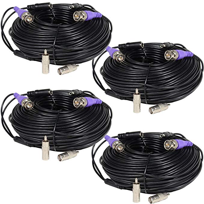 VideoSecu 4 Pack 150ft Pre-made All-in-One Video Power CCTV Security Camera Cables Extension Wire Cord with BNC RCA Connectors for 960H HD-CVI HD-TVI AHD Surveillance Camera DVR System CBHD1504 B8O