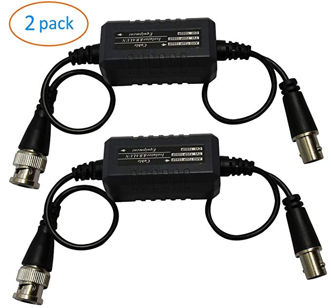 Kenuco HD-TVI/HD-CVI/AHD/Analog CVBS Passive Coaxial Video Ground Loop Isolator Built-In Video Balun For CCTV Cameras - Pack of 2